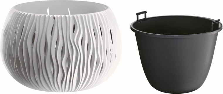 Cvetlični lonec Sandy Bowl z vložkom 37 cm bel