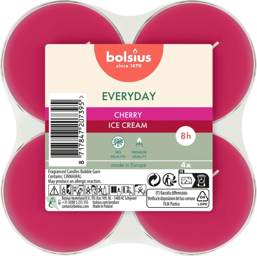 Maxi čajne svečke Cherry Ice Cream, komplet 4 kosov
