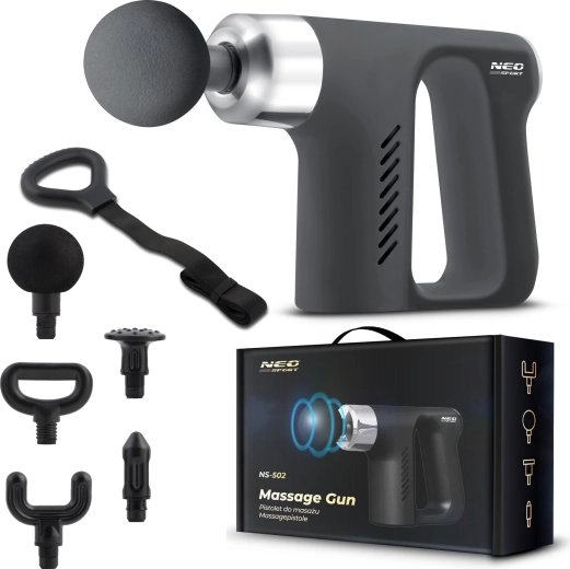 Masažna pištola NEO Sport NS-502 s 5 nastavki in masažnim pasom – črna