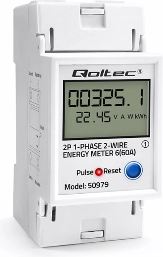 Single-phase DIN-rail energy meter with LCD, LED indication and RESET function 230 V 60 A