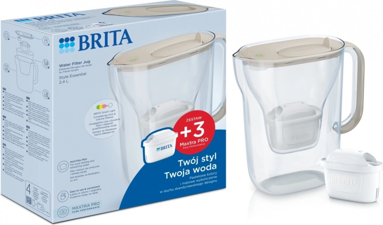 Filtrirni vrč BRITA Style Essential 2,4 l s 3 filtri, peščene barve