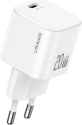 USAMS JO Series 20W GaN omrežni polnilnik USB-C + kabel USB-C/Lightning 1 m bel