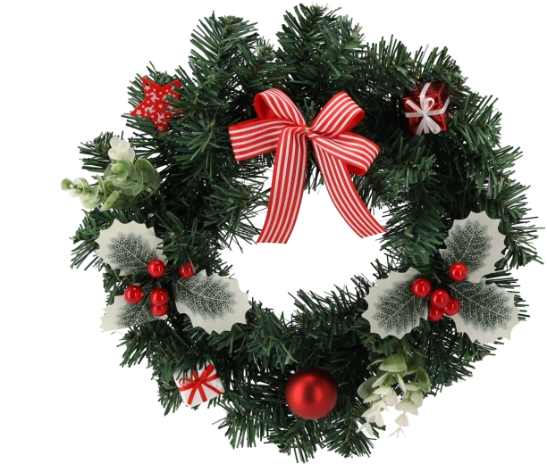 Božični venec 30 cm z rdečimi jagodami in pentljo