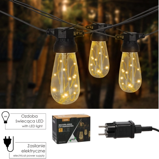 Garden LED String Light 19 m, 20 LEDs, Warm White