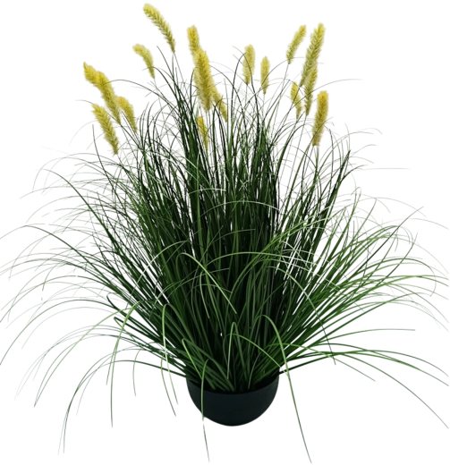 Umetna okrasna trava Pennisetum v loncu, rumena, 70 cm