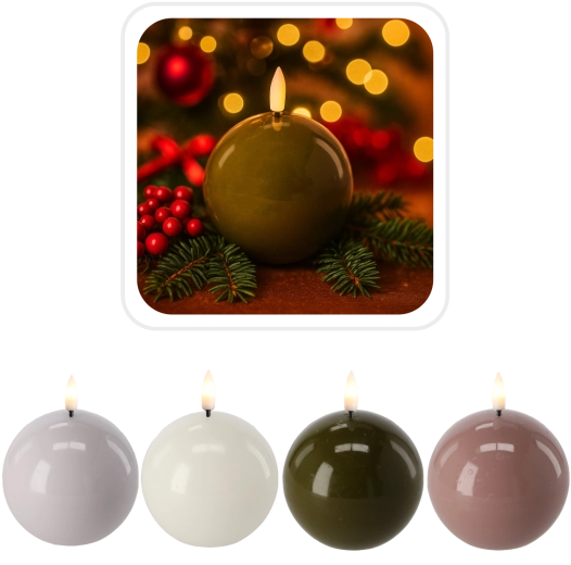 LED voščena krogla 8,5 cm – dekorativna sveča z realističnim plamenom