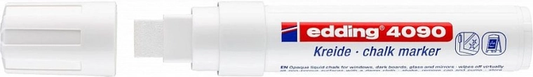 Kredni označevalnik edding 4090 bel – tekoča kreda s široko konico