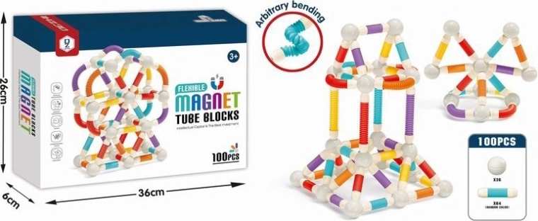 Magnetni konstruktor – gibljive cevke, 100 delov