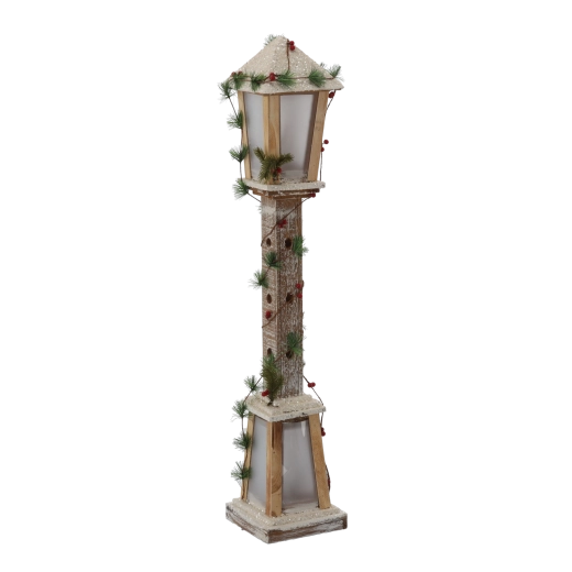 White Wooden Christmas Lantern with LED Lighting
