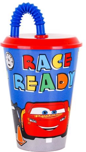 Plastični lonček s slamico CARS 430 ml