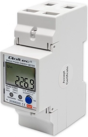 Enofazni elektronski števec energije za DIN letev z LCD in Wi‑Fi