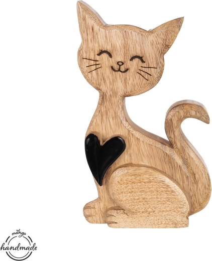 Lesena mačka MANGO s srcem, 27,5 cm