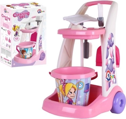 Čistilni set/čistilka iz plastike z vozičkom in dodatki v škatli 37x62x20 cm