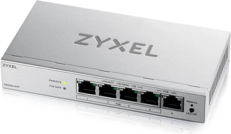 Zyxel GS1200-5HP v3 – 5-portno gigabitno PoE omrežno upravljano stikalo