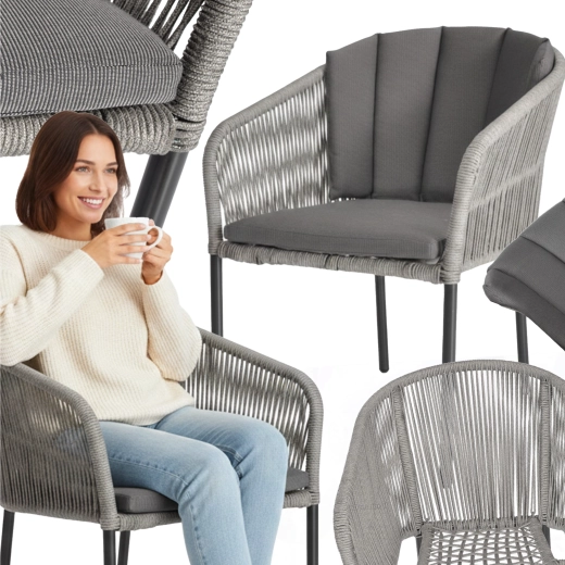 Vrtni stol Victoria iz poliratana s blazino, siva