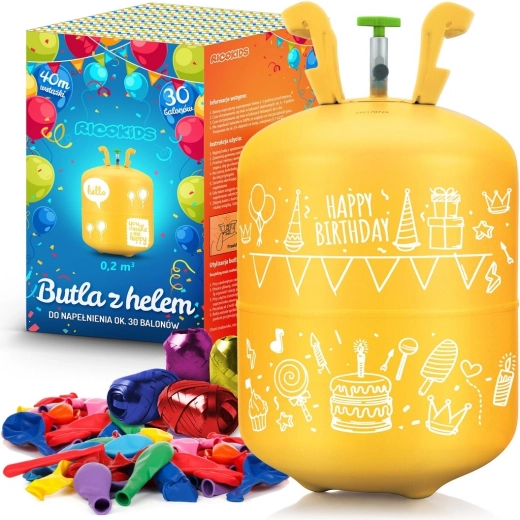 Helijeva jeklenka 0,20 m³ z baloni in trakom Ricokids