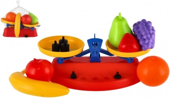 Set plastičnega sadja s kuhinjsko tehtnico v mrežici