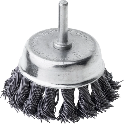 Skodelična jeklena krtača s steblom 75 mm, valovit žičnik 0,5 mm