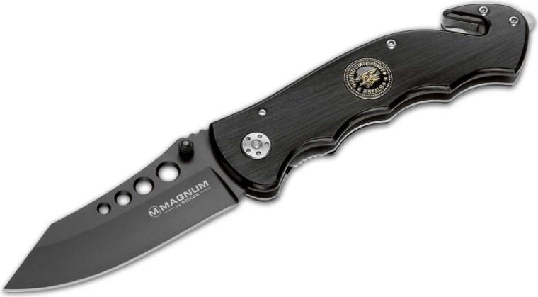 Magnum USN Seals reševalni žepni nož 8 cm, črn aluminij