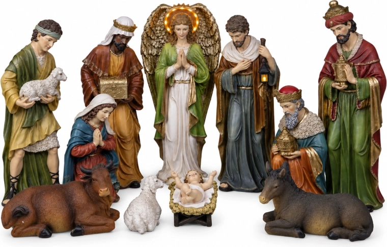 Christmas Nativity Set – set of 11 polyresin figurines with lighting (approx. 50 cm)