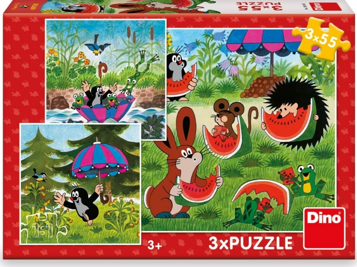 Dino Krtek in dežniček sestavljanka 3x55 koščkov