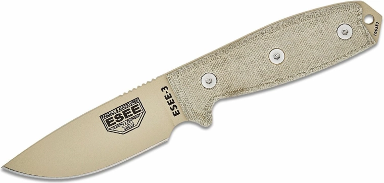 Univerzalni fiksni nož ESEE 3, Micarta, tok OD Green