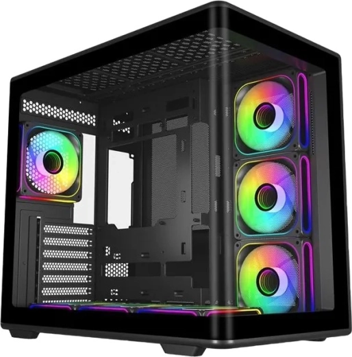 Elite 600 črno ATX mid-tower ohišje s 7× ARGB ventilatorji in razdelilnikom (hub)