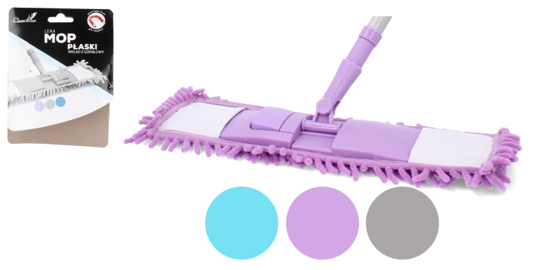 Ploski mop s chenille vlakni in teleskopsko palico