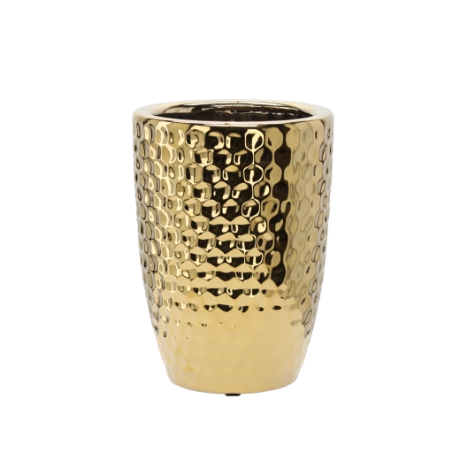 Keramični okrasni lonec z vzorcem satja, zlata barva, 25,5 × 25,5 × 34,5 cm