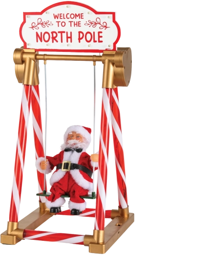 Christmas Santa on a Swing Decoration with LED Lighting, Melodies and Movement, 49 cm