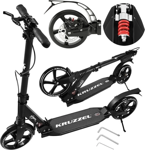 Zložljiv mestni skiro Kruzzel Hyperion z 200-mm kolesi, vzmetenjem in kolutno zavoro