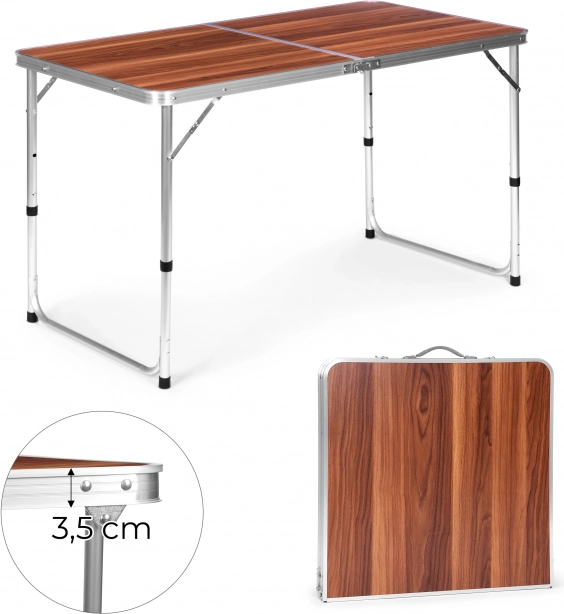 Turistična miza zložljiva kamping rjave barve, plošča 120 × 60 cm