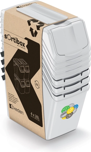 Komplet košev za ločevanje odpadkov Sortibox 4×25 l pepelnato siva
