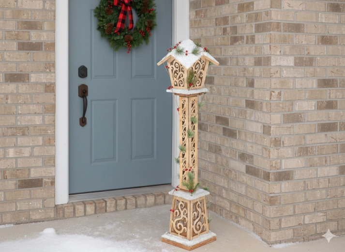 Božična lesena lanterna LED 100 cm, rjava