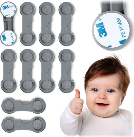 Otroška varnostna zapora za omarice RICOKIDS, siva, komplet 10 kosov