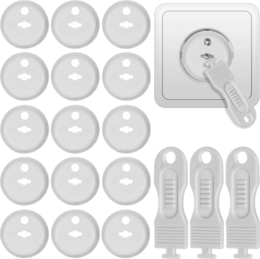 Children’s socket covers Ruhhy, white (15 pcs + 3 keys)