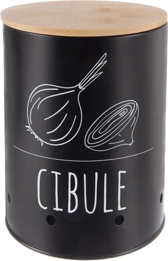 Doza za čebulo black cz z bambusovim pokrovom 13 cm