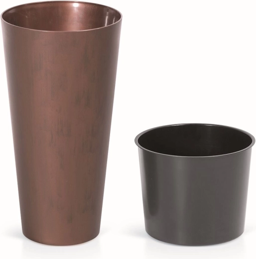 Cvetlični lonec Tubus Slim Corten z vložkom 15 cm – patinirano jeklo