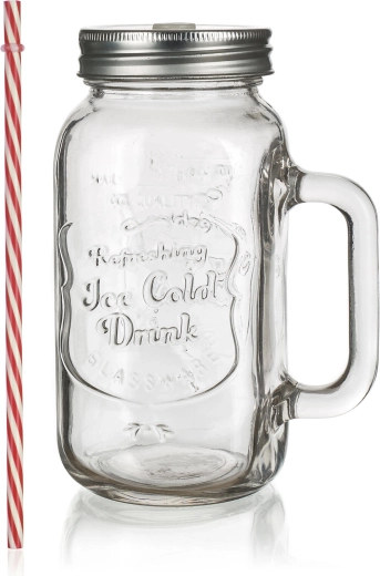 Steklen kozarec z pokrovom in slamico 700 ml MADEIRA