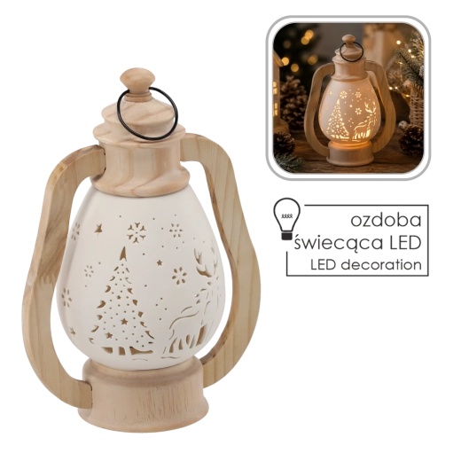 Božična figurica – keramični LED lampijon - 1 kos