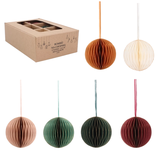 Komplet papirnatih božičnih satastih krogel, premer 8 cm, mešanica barv, 6 kosov