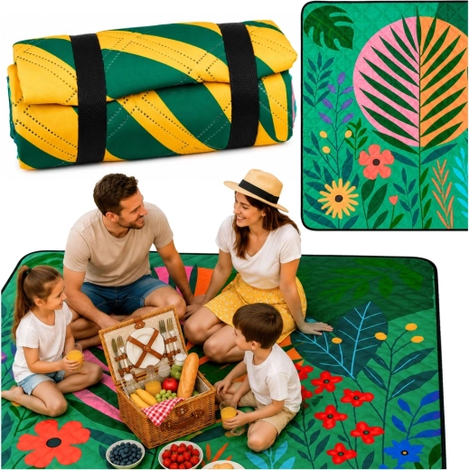 Barvita piknik odeja z rastlinskim motivom 100 × 150 cm