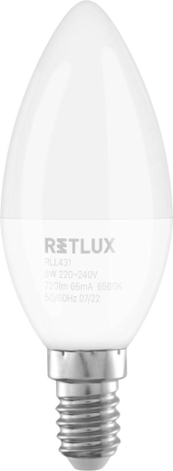 Retlux C37 candle-shaped LED bulb E14 8 W daylight white