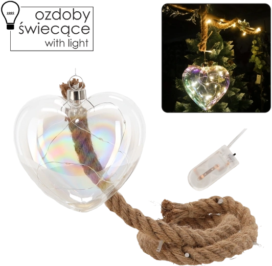 Steklena srčasta dekoracija z LED osvetlitvijo in časovnikom
