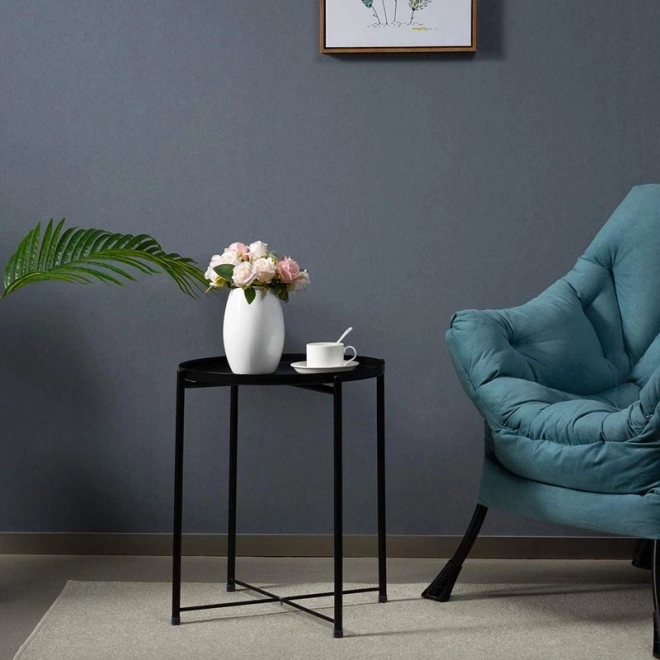 Okrogla kovinska miza v loft slogu – črna