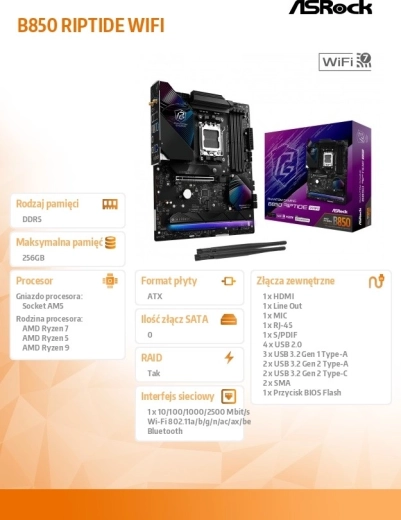 ASRock B850 Phantom Gaming Riptide WiFi Motherboard