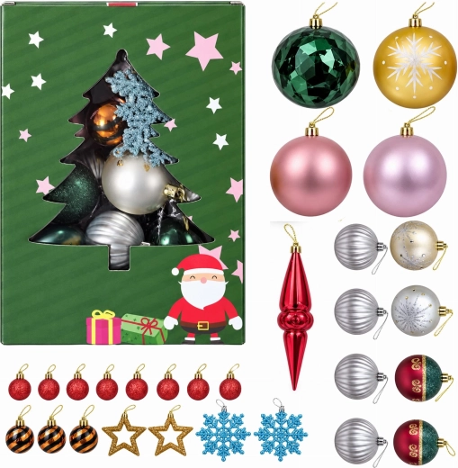 Shiny unbreakable Christmas tree ornaments, set of 32 pieces
