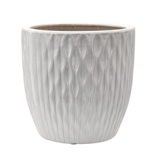 Keramični okrasni lonec za cvetlični lonček 39 × 39 × 39 cm bel sijaj