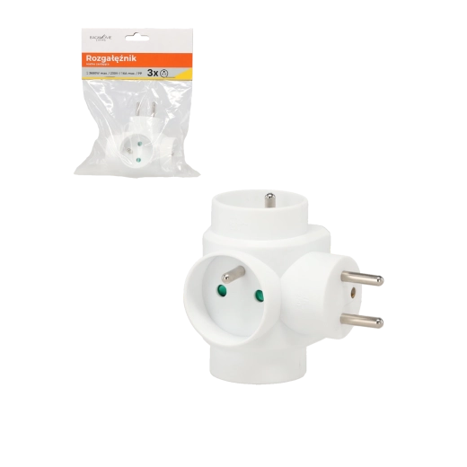 Razdelilec v obliki kocke, 3 vtičnice, bel