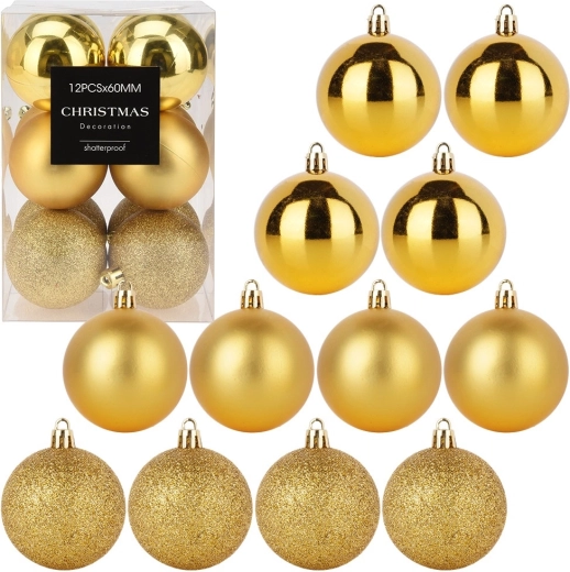 Set of unbreakable Christmas ornaments, gold, 6 cm, 12 pcs